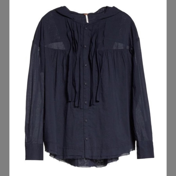 NWT Free People Breezy Buttondown Hoodie Navy S - Picture 2 of 8